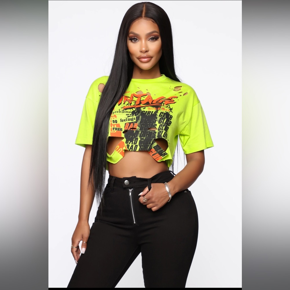 Rock & Roll The Vintage Top - Neon Green Large